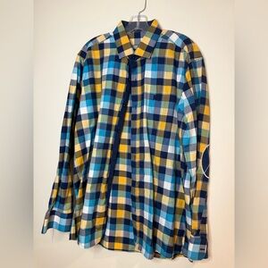 T393- Burberry Blue and Yellow Plaid Button Down Shirt